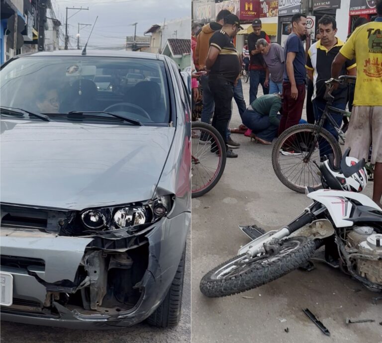 🚨 Mulher fica ferida em acidente entre carro e moto no bairro Pequi, em Eunápolis